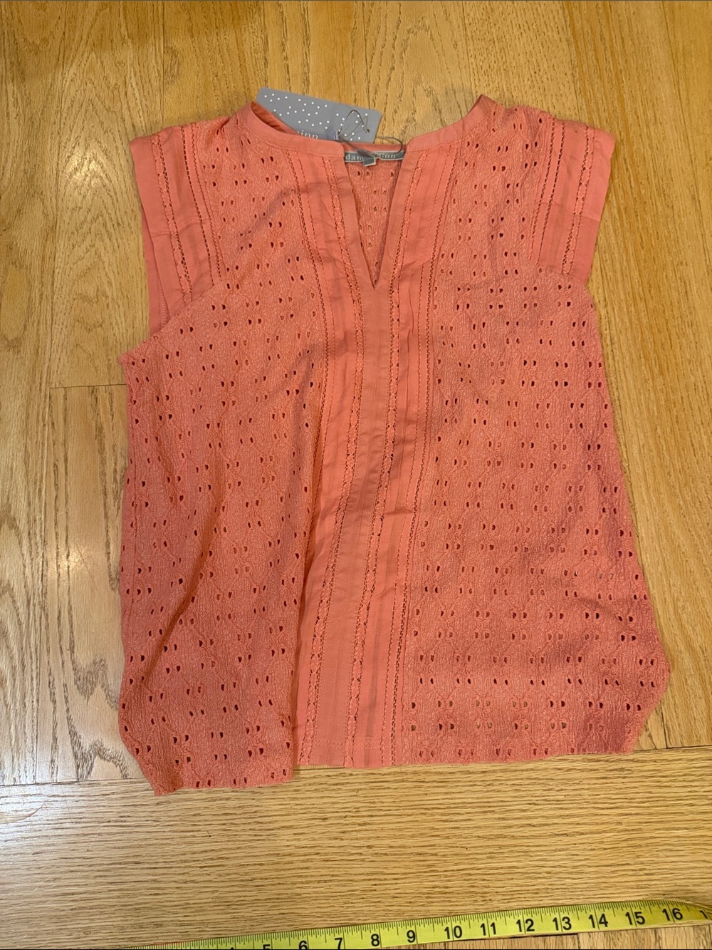 Daniel Rainn Coral Eyelet Sleeveless Split-Neck Shell